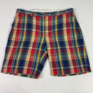 Vintage Polo Ralph Lauren Shorts Mens 40 Multicolor Plaid Cotton Chino 11 Inseam